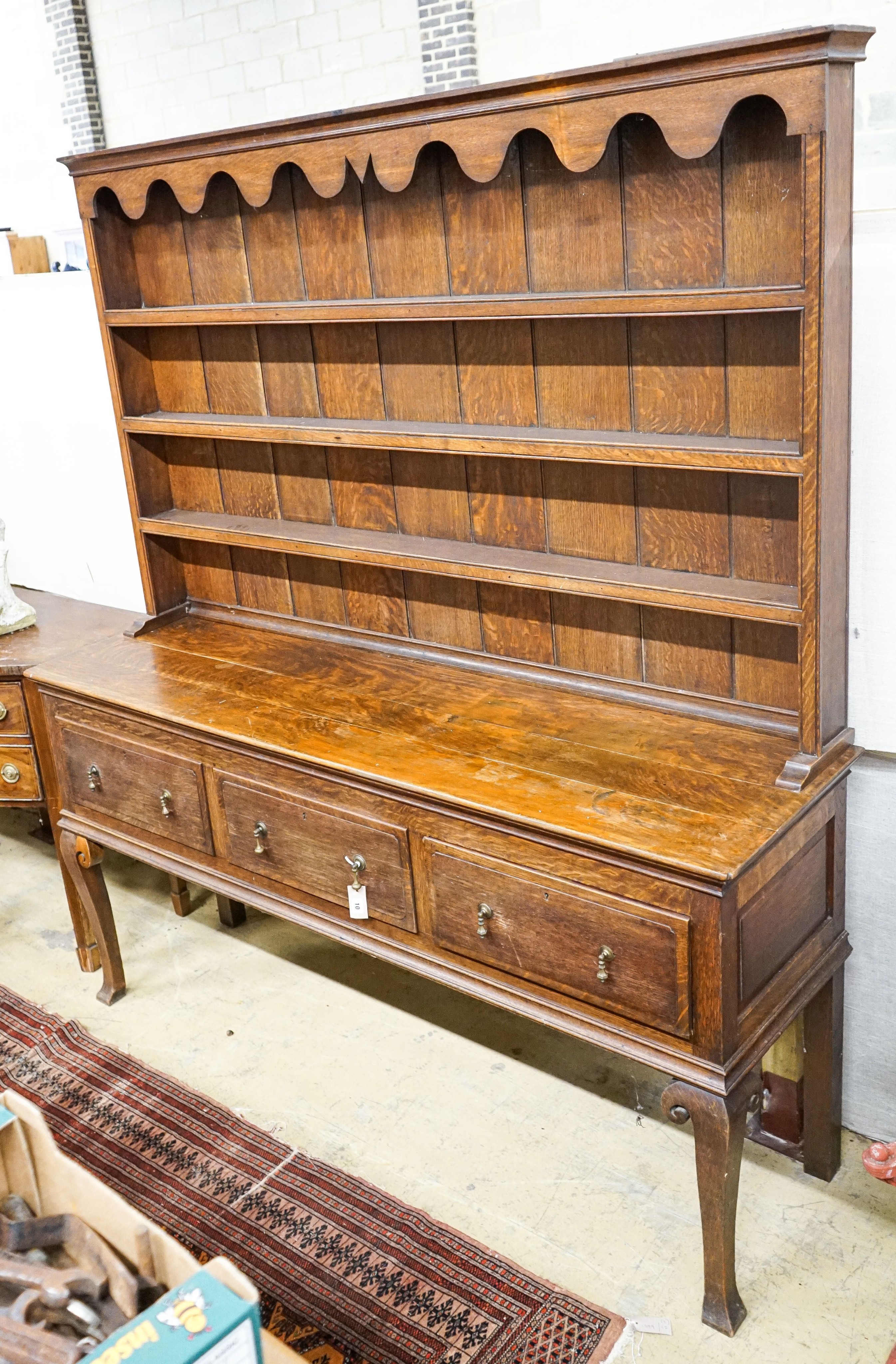 A Victorian oak dresser, width 182cm, depth 51cm, height 206cm